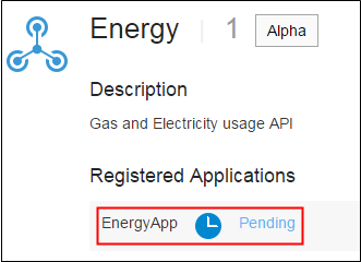 APIs page - Energy API with EnergyApp in pending status