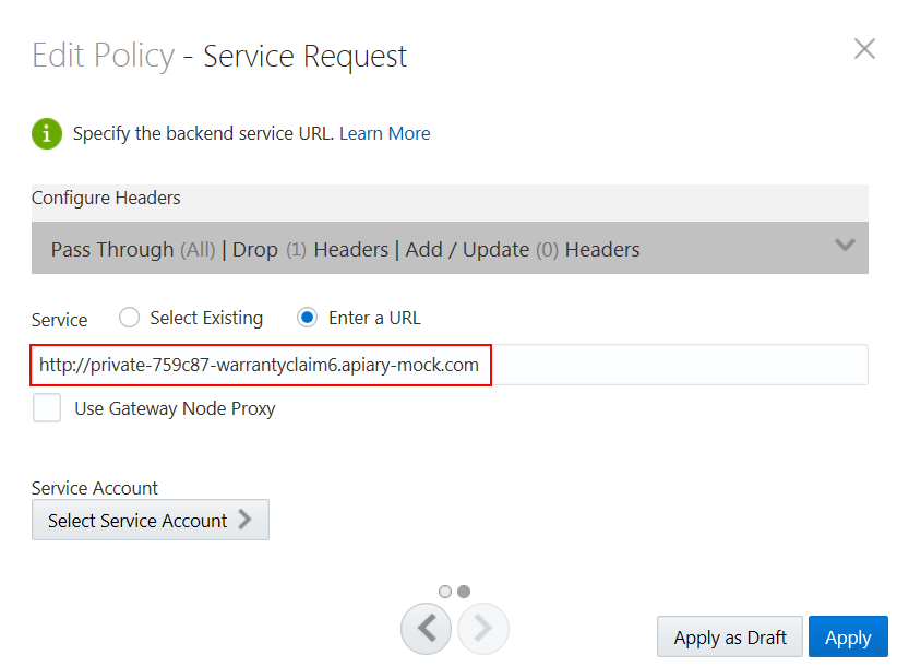 Edit Policy - Service Request page