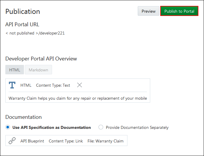 Publish to Portal option