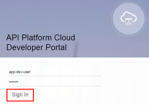 Oracle API Platform Cloud Service Developer Portal login page