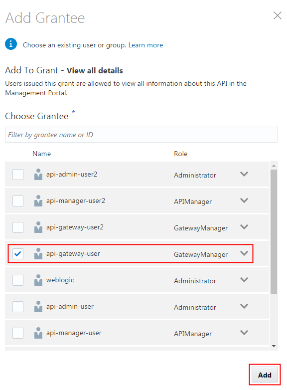 Add Grantee - View All Details page