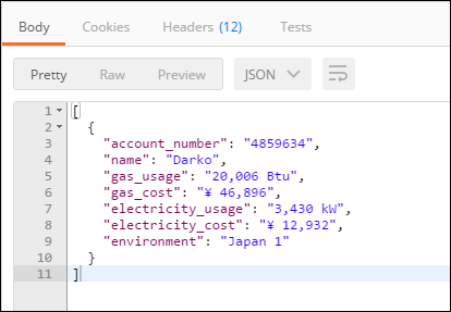 Body tab with API response