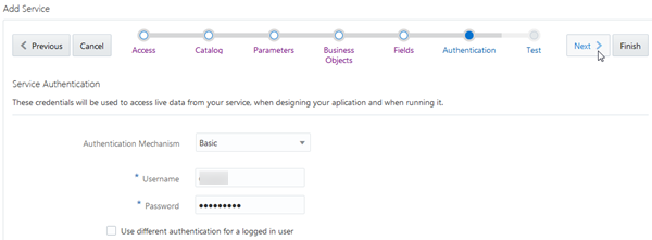 Authentication page of wizard