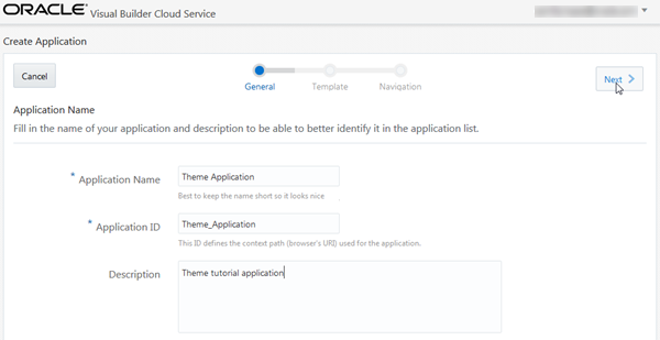 Application Name page in Create Application wizard