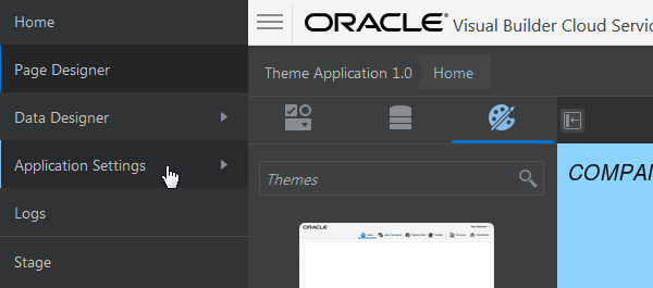 Application Settings main menu item