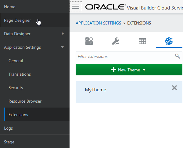 Page Designer main menu item