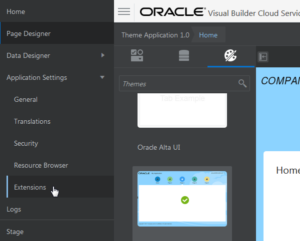 Application Settings/Extensions main menu item