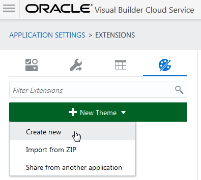 Create New Theme list selection