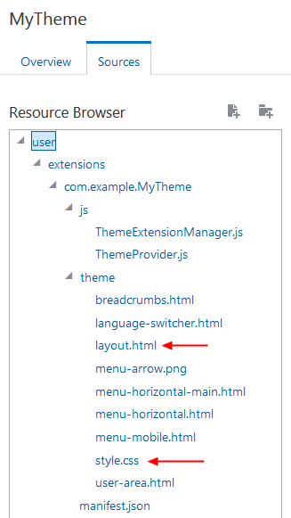 Sources tab with theme files