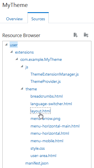 Sources tab with theme files
