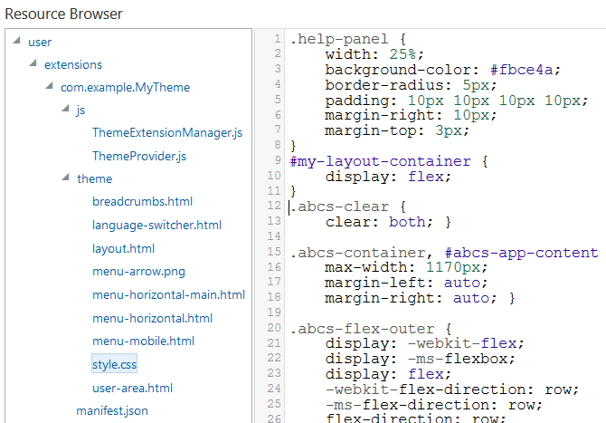 New code at top of style.css file
