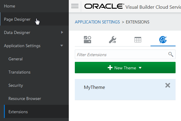 Page Designer main menu item