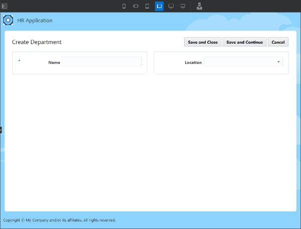 Create Department page