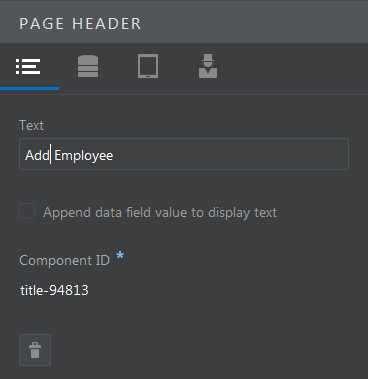 Page Header Property Inspector