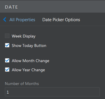 Date Picker Options in Date Property Inspector