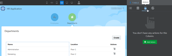 Departments page and Actions tab