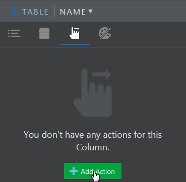 Actions tab of Table Property Inspector