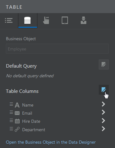 Table property inspector