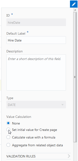 Properties box in the Fields tab