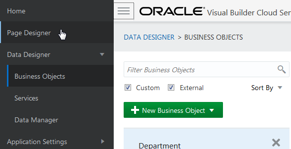Page Designer in Main Menu