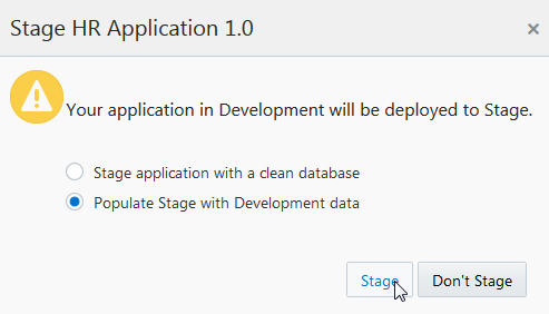 Stage Application dialog