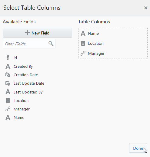 Select Table Columns dialog