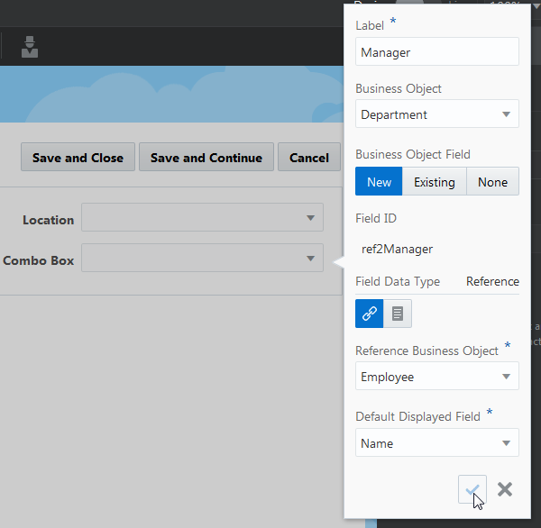 Combo box pop-up dialog