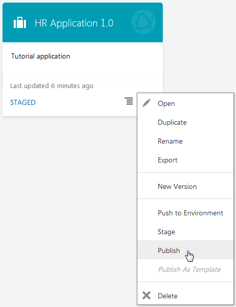 Home page action menu