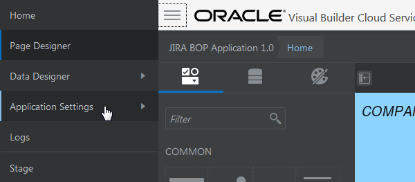 Application Settings main menu item