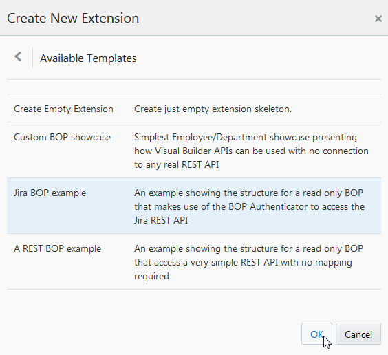 Available Templates page of wizard