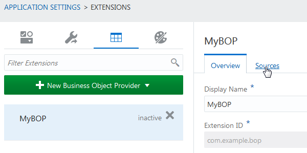 Sources tab of BOP page