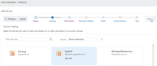 Catalog page of wizard