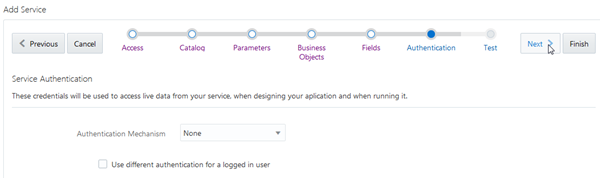 Authentication page of wizard