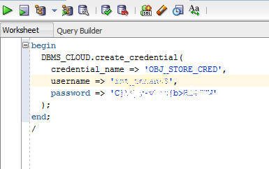 create credential in ADWC schema