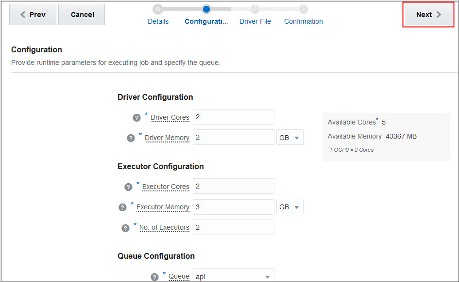 New Job - Configuration page