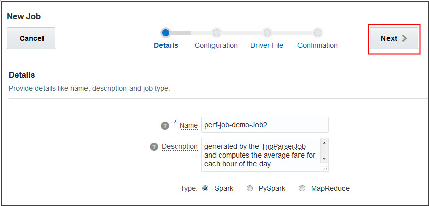 New Job - Details page