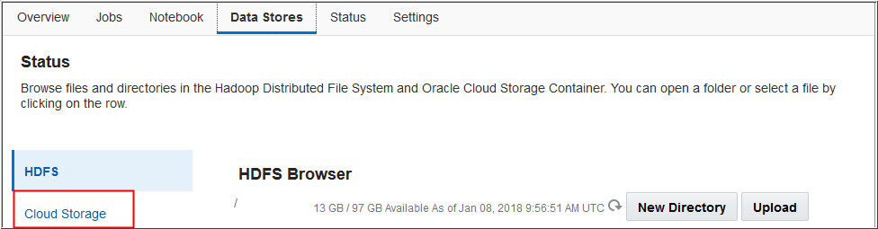 Data Stores page - HDFS and Cloud Storage tab