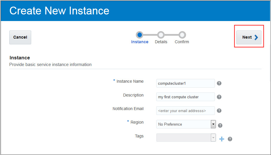 bdcsce create service page