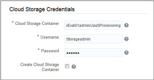 bdcsce create service, cloud storage credentials subsection