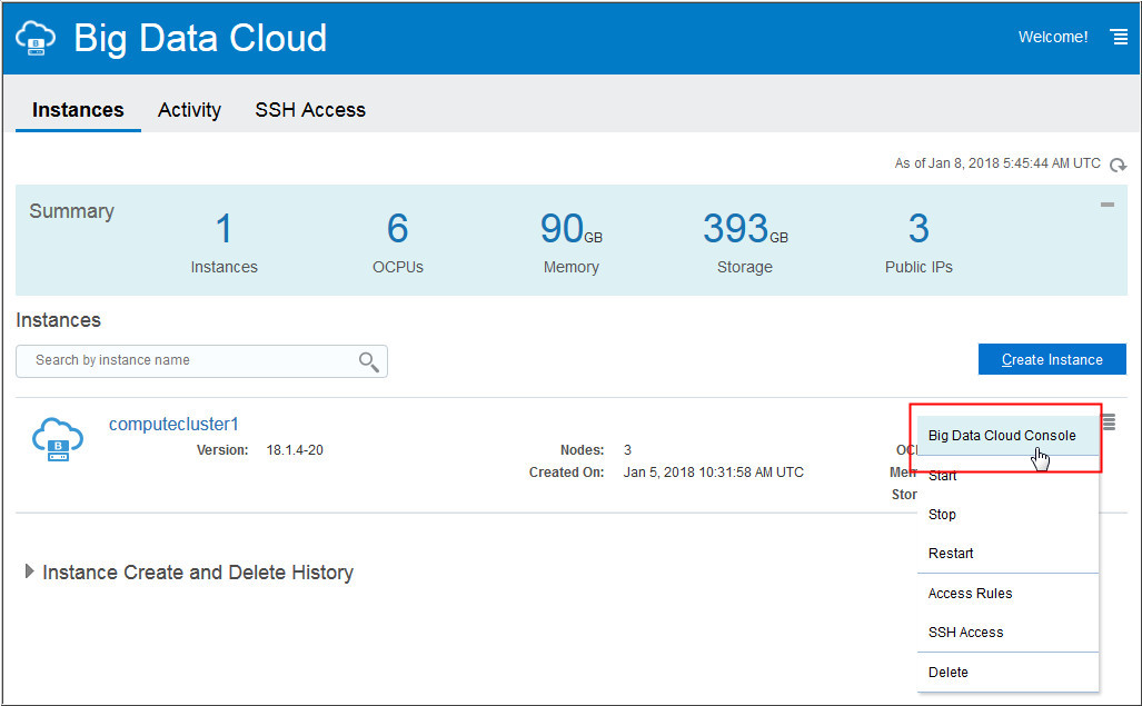 click Big Data Cloud Console