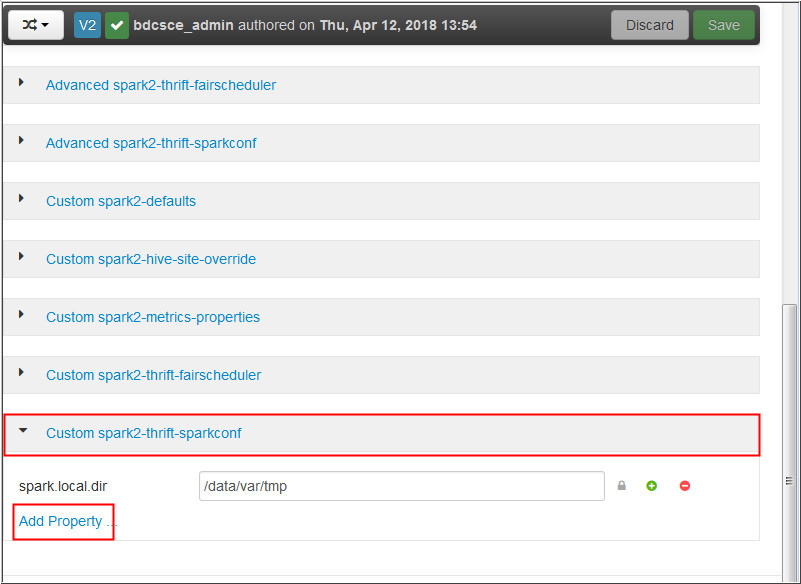 Custom spark2-thrift-sparkconf section