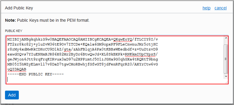 Add Public Key dialog box
