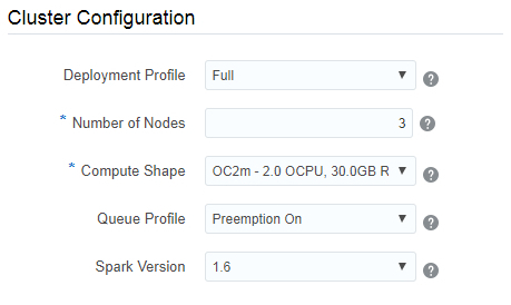 bdcsce create service, cluster configuration subsection