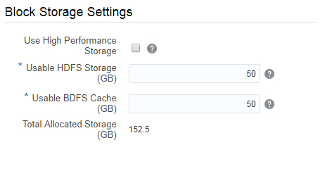 bdcsce create service, block storage settings subsection