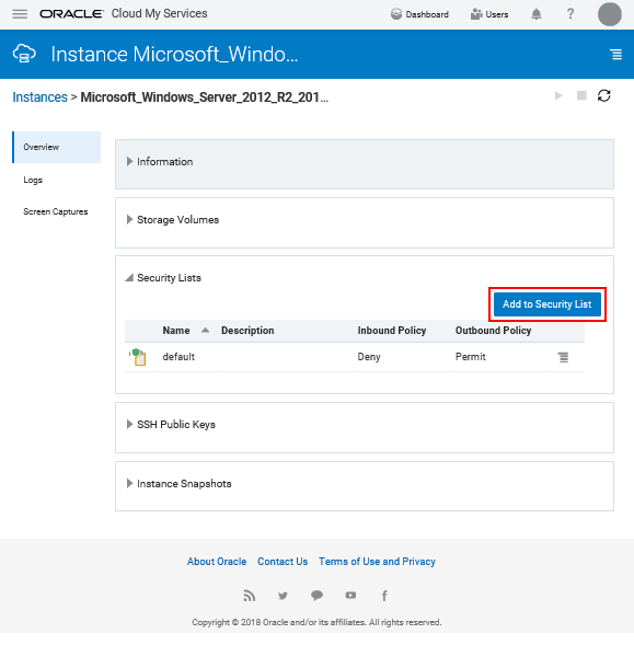 Instance details page, Overview