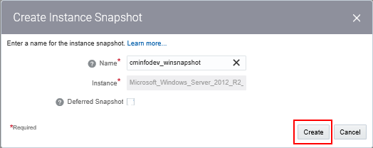 Create Instance Snapshot dialog box