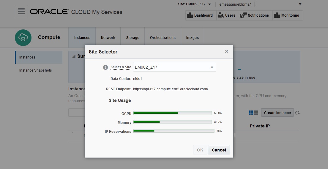 Portion of Create Instance, General window