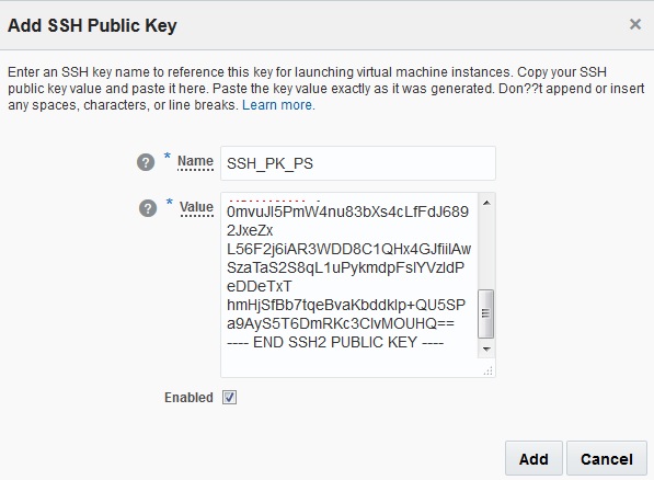 Add SSH PUblic Key dialog box