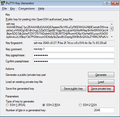 Generate SSH key pair on Windows, save private key