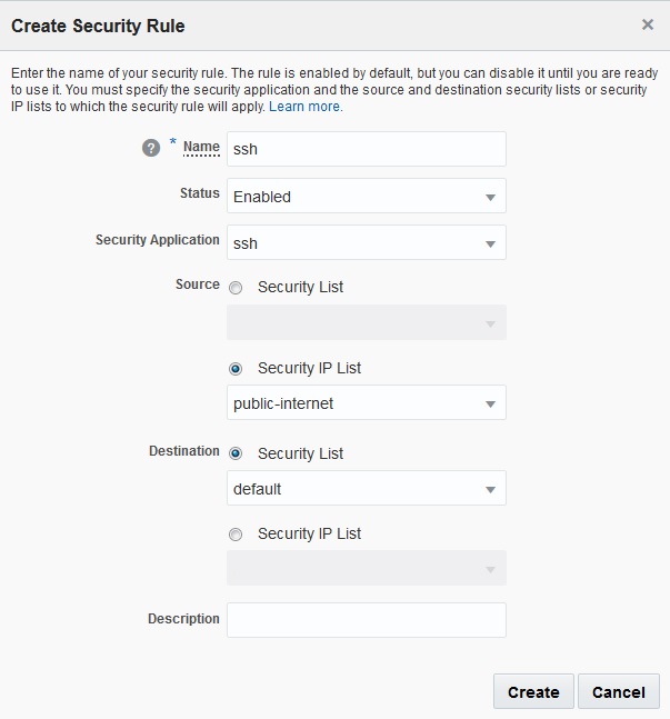 Create ssh Security Rule